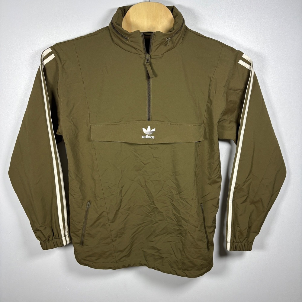 Adidas Originals Mens Olive Green Half Zip Anorak Windbreaker Jacket Size‎ M